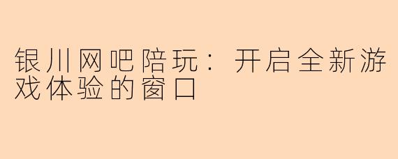 银川网吧陪玩：开启全新游戏体验的窗口