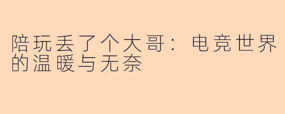 陪玩丢了个大哥：电竞世界的温暖与无奈