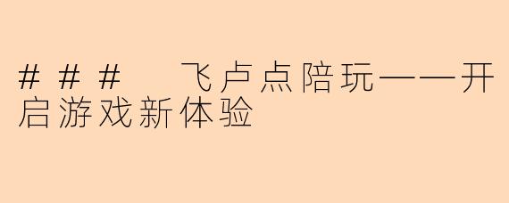 ### 飞卢点陪玩——开启游戏新体验