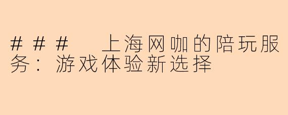 ### 上海网咖的陪玩服务:游戏体验新选择