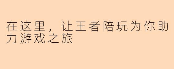 在这里,让王者陪玩为你助力游戏之旅