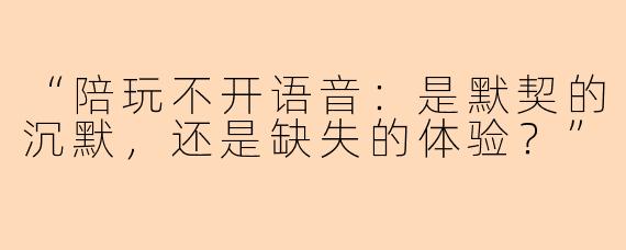 “陪玩不开语音：是默契的沉默，还是缺失的体验？”