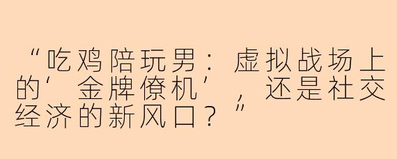“吃鸡陪玩男：虚拟战场上的‘金牌僚机’，还是社交经济的新风口？”