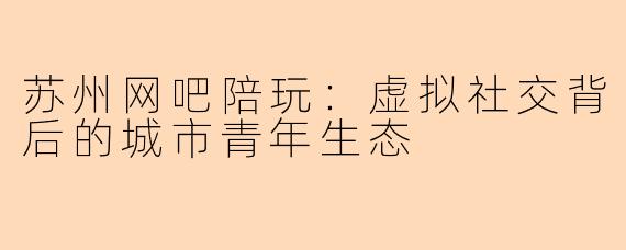 苏州网吧陪玩：虚拟社交背后的城市青年生态