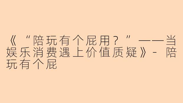 《“陪玩有个屁用？”——当娱乐消费遇上价值质疑》-陪玩有个屁