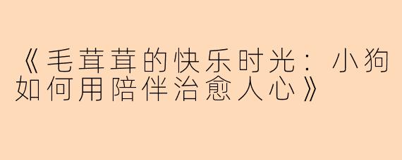 《毛茸茸的快乐时光：小狗如何用陪伴治愈人心》