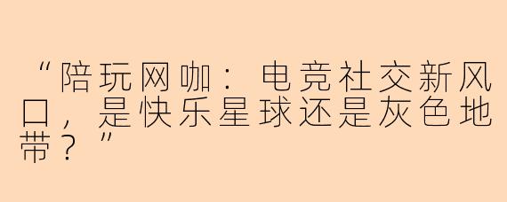 “陪玩网咖：电竞社交新风口，是快乐星球还是灰色地带？”