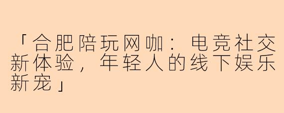 「合肥陪玩网咖：电竞社交新体验，年轻人的线下娱乐新宠」