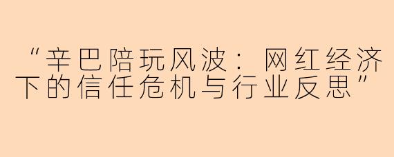 “辛巴陪玩风波:网红经济下的信任危机与行业反思”