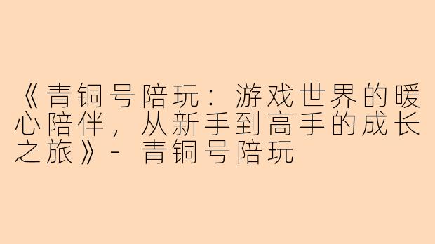 《青铜号陪玩:游戏世界的暖心陪伴,从新手到高手的成长之旅》