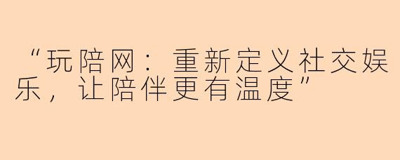 “玩陪网:重新定义社交娱乐,让陪伴更有温度”