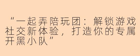 “一起弄陪玩团：解锁游戏社交新体验，打造你的专属开黑小队”