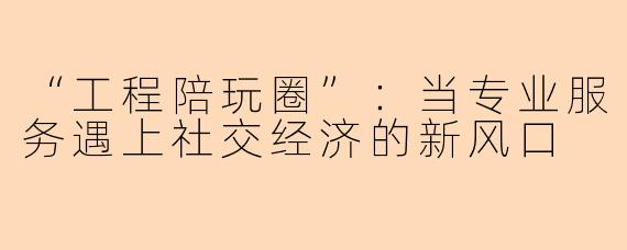 “工程陪玩圈”：当专业服务遇上社交经济的新风口