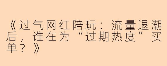 《过气网红陪玩：流量退潮后，谁在为“过期热度”买单？》