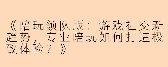 《陪玩领队版：游戏社交新趋势，专业陪玩如何打造极致体验？》