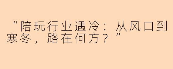 “陪玩行业遇冷:从风口到寒冬,路在何方?”