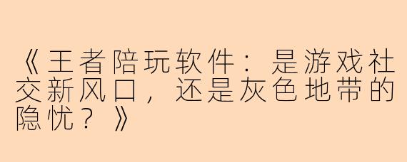 《王者陪玩软件：是游戏社交新风口，还是灰色地带的隐忧？》