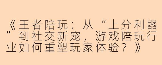 《王者陪玩：从“上分利器”到社交新宠，游戏陪玩行业如何重塑玩家体验？》