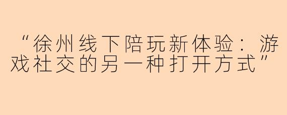 “徐州线下陪玩新体验:游戏社交的另一种打开方式”