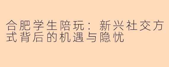 合肥学生陪玩：新兴社交方式背后的机遇与隐忧