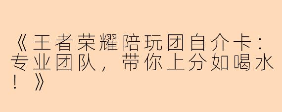 《王者荣耀陪玩团自介卡：专业团队，带你上分如喝水！》