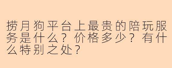 捞月狗平台上最贵的陪玩服务是什么?价格多少?有什么特别之处?