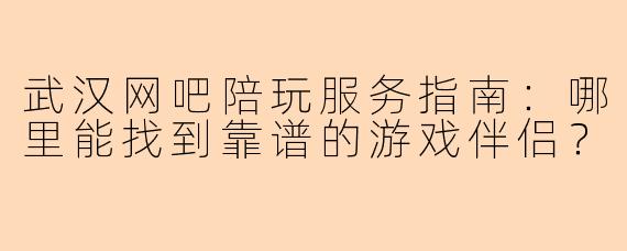 武汉网吧陪玩服务指南：哪里能找到靠谱的游戏伴侣？