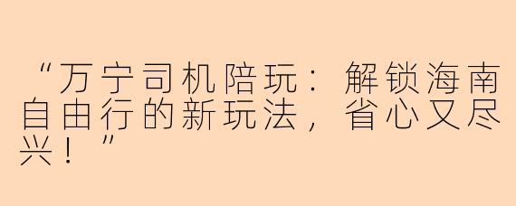 “万宁司机陪玩：解锁海南自由行的新玩法，省心又尽兴！”