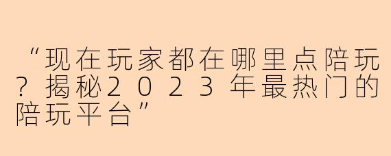 “现在玩家都在哪里点陪玩？揭秘2023年最热门的陪玩平台”