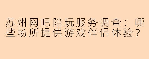 苏州网吧陪玩服务调查：哪些场所提供游戏伴侣体验？