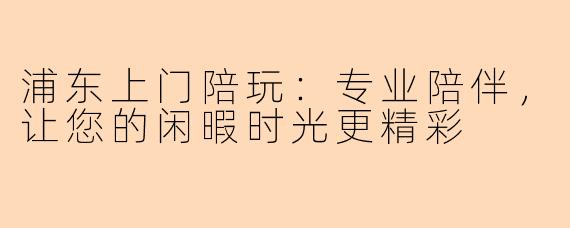 浦东上门陪玩：专业陪伴，让您的闲暇时光更精彩