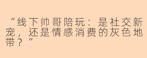 “线下帅哥陪玩：是社交新宠，还是情感消费的灰色地带？”