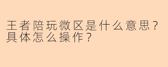 王者陪玩微区是什么意思？具体怎么操作？