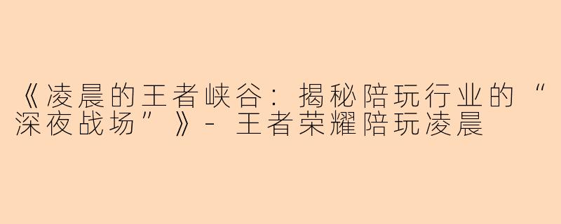 《凌晨的王者峡谷：揭秘陪玩行业的“深夜战场”》-王者荣耀陪玩凌晨