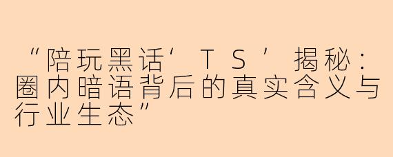 “陪玩黑话‘TS’揭秘：圈内暗语背后的真实含义与行业生态”