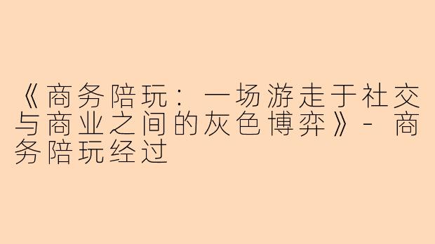 《商务陪玩：一场游走于社交与商业之间的灰色博弈》-商务陪玩经过