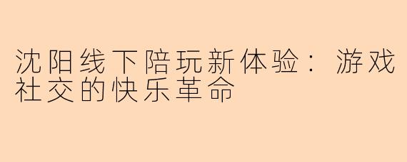 沈阳线下陪玩新体验：游戏社交的快乐革命