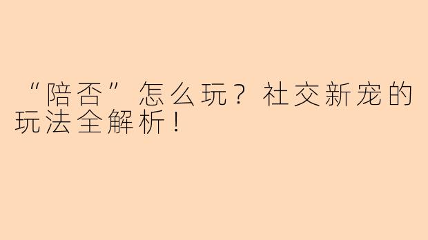 “陪否”怎么玩？社交新宠的玩法全解析！