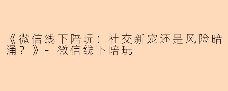 《微信线下陪玩：社交新宠还是风险暗涌？》-微信线下陪玩