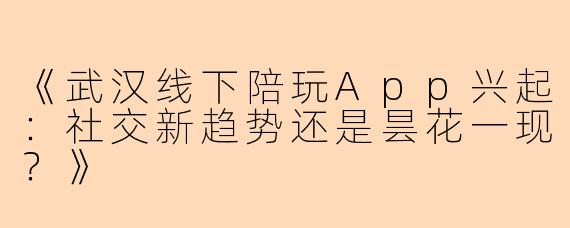 《武汉线下陪玩App兴起：社交新趋势还是昙花一现？》