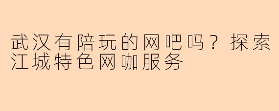 武汉有陪玩的网吧吗？探索江城特色网咖服务