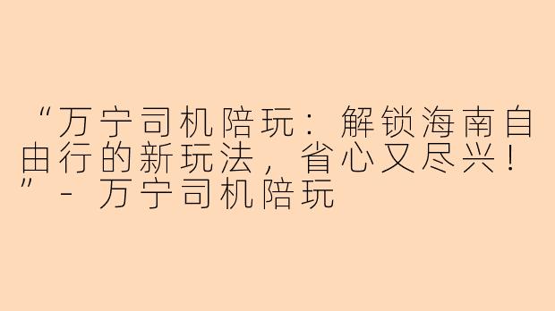 “万宁司机陪玩：解锁海南自由行的新玩法，省心又尽兴！”-万宁司机陪玩
