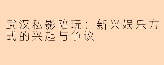 武汉私影陪玩：新兴娱乐方式的兴起与争议