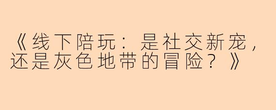 《线下陪玩：是社交新宠，还是灰色地带的冒险？》