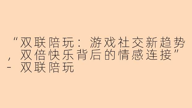 “双联陪玩：游戏社交新趋势，双倍快乐背后的情感连接”-双联陪玩