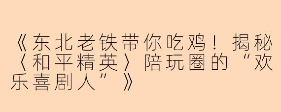 《东北老铁带你吃鸡！揭秘〈和平精英〉陪玩圈的“欢乐喜剧人”》