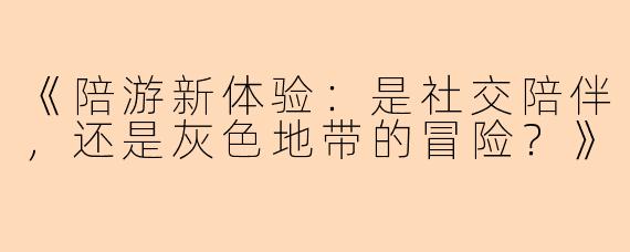 《陪游新体验：是社交陪伴，还是灰色地带的冒险？》