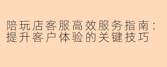 陪玩店客服高效服务指南：提升客户体验的关键技巧