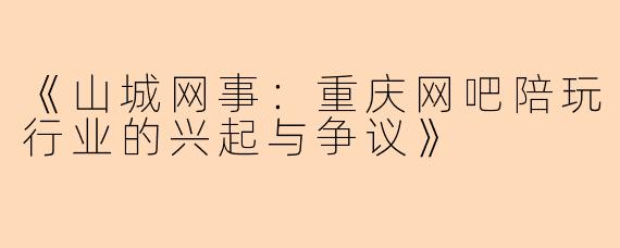 《山城网事：重庆网吧陪玩行业的兴起与争议》