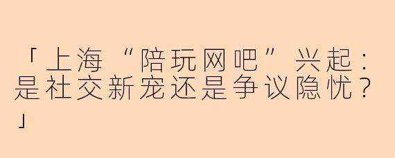 「上海“陪玩网吧”兴起：是社交新宠还是争议隐忧？」
